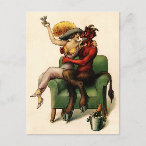 Vintage Victorian Devil and Woman Postcard