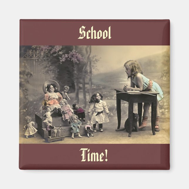 Vintage Victorian Dolls School Time Fridge Magnet (Front)