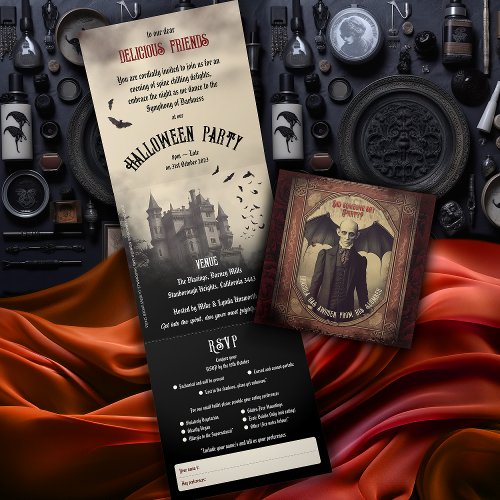 Vintage Victorian Dracula Adult Halloween Tri_Fold Invitation