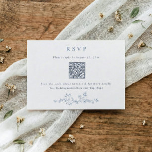 Vintage Victorian Dusty Blue Wedding QR Code RSVP Card