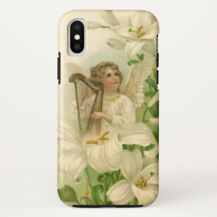 Vintage Victorian Easter, Angel Harp Lily Flowers iPhone X Case