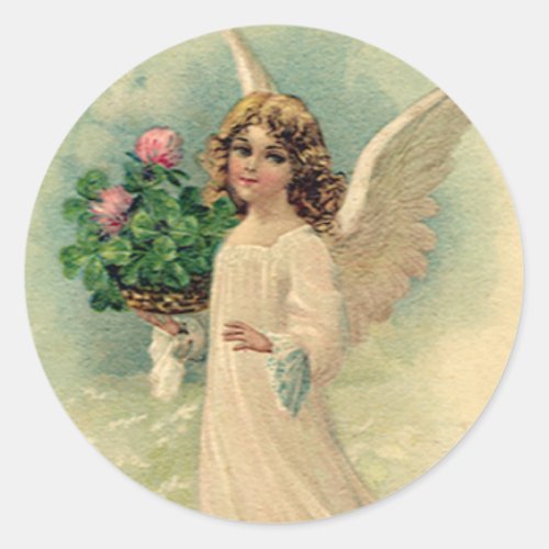 Vintage Victorian Easter Angel with Flowers Classic Round Sticker