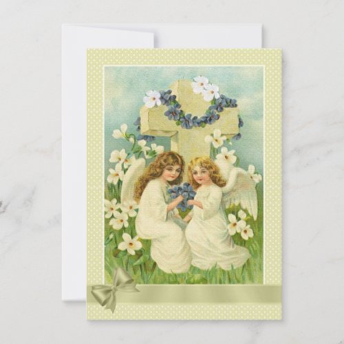 Vintage Victorian Easter Angels with Floral Cross Holiday Card