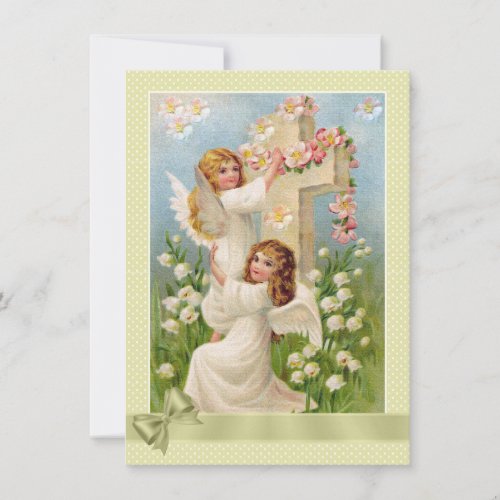 Vintage Victorian Easter Angels with Floral Cross Holiday Card