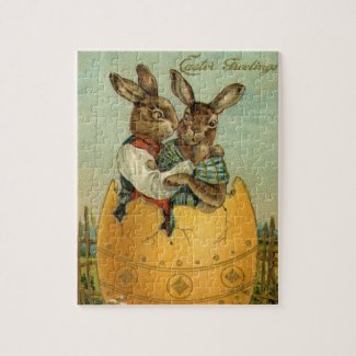 Vintage Victorian Easter Bunnies in a Gold Egg Jigsaw Puzzle