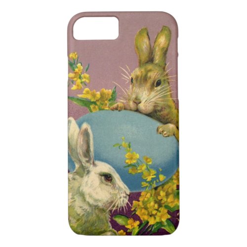 Vintage Victorian Easter Bunnies with Blue Egg iPhone 87 Case