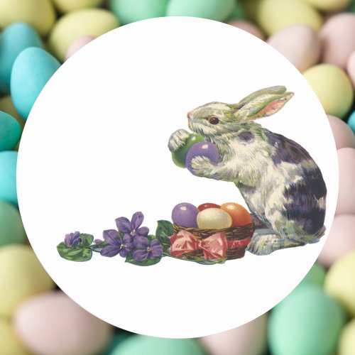 Vintage Victorian Easter Bunny Flowers and Eggs Classic Round Sticker