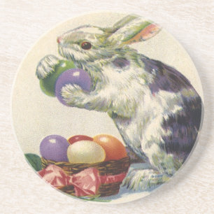 Vintage Victorian Easter Bunny, Flowers and Eggs Coaster