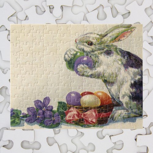 Vintage Victorian Easter Bunny Flowers and Eggs Jigsaw Puzzle