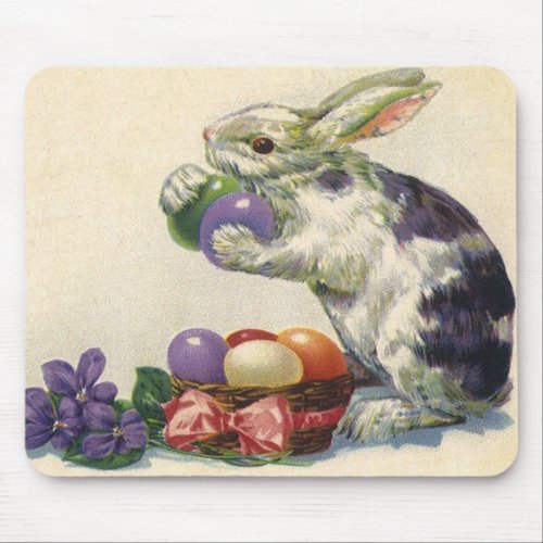 Vintage Victorian Easter Bunny Flowers and Eggs Mouse Pad