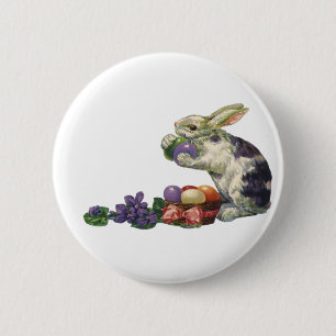 Vintage Victorian Easter Bunny, Flowers and Eggs Pinback Button