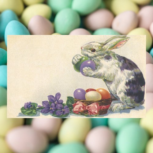 Vintage Victorian Easter Bunny Flowers and Eggs Rectangular Sticker