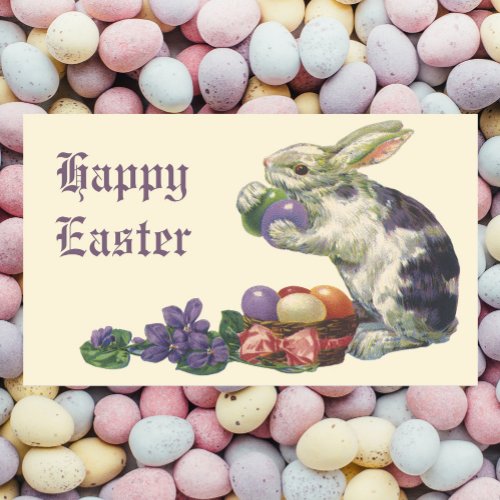 Vintage Victorian Easter Bunny Flowers and Eggs Rectangular Sticker