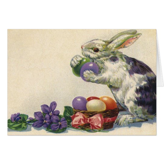 Vintage Victorian Easter Eggs, Bunny and Flowers Card