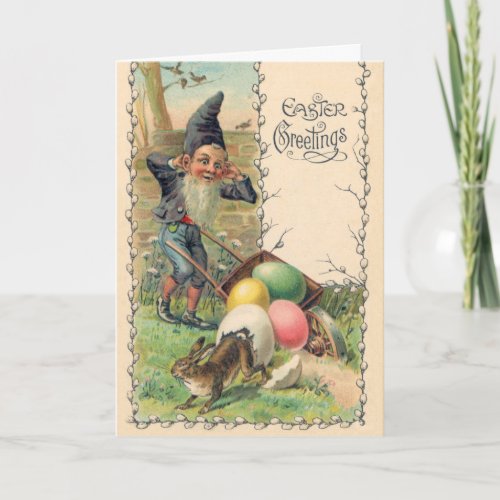 Vintage Victorian Easter Greetings with Gnome Card