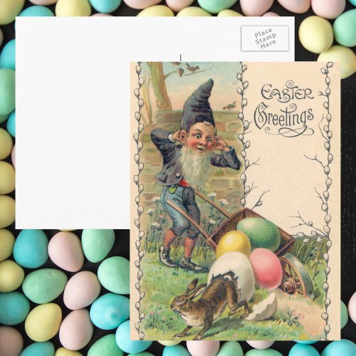 Vintage Victorian Easter Greetings with Gnome Holiday Postcard