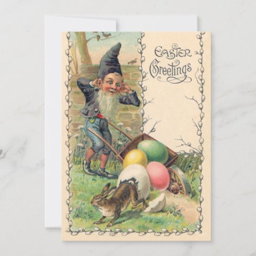 Vintage Victorian Easter Greetings with Gnome Invitation