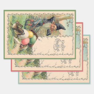 Vintage Victorian Easter Greetings with Gnome Wrapping Paper Sheets