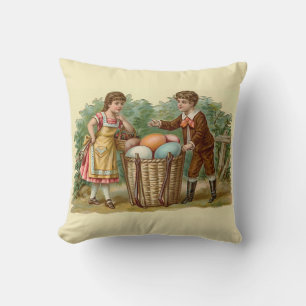 Vintage Victorian Easter Illustration Throw Pillow
