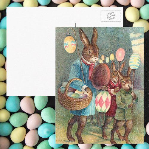 Vintage Victorian Easter Wishes with Bunnies Holiday Postcard