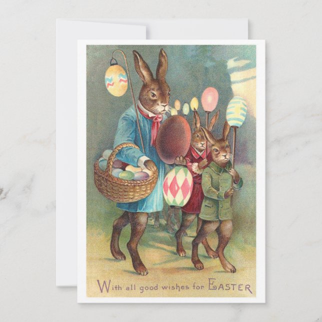 Vintage Victorian Easter Wishes with Bunnies Invitation (Front)