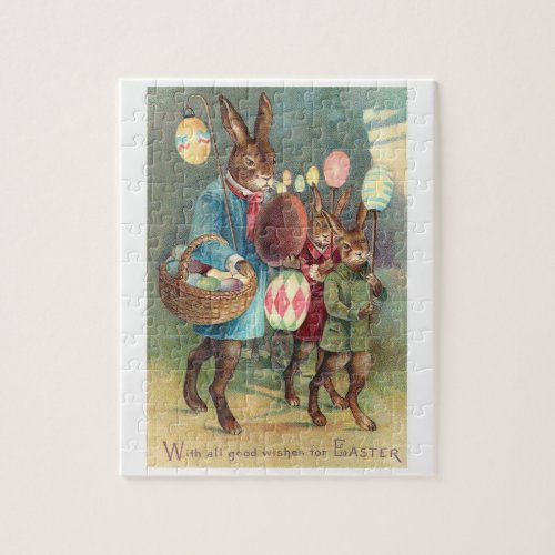 Vintage Victorian Easter Wishes with Bunnies Jigsaw Puzzle