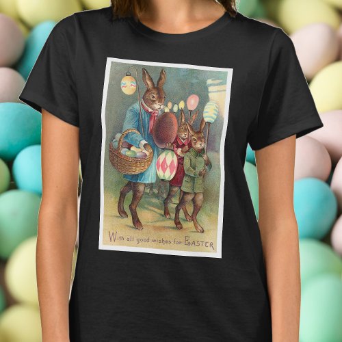 Vintage Victorian Easter Wishes with Bunnies T_Shirt