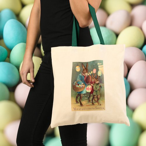 Vintage Victorian Easter Wishes with Bunnies Tote Bag