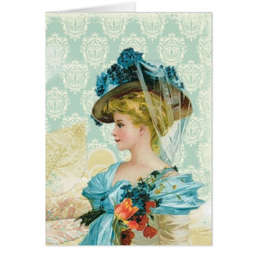 Vintage Victorian Elegant Lady Blue Lace & Flowers (Front)