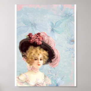 Vintage Victorian Elegant Lady In Pink Feather Hat Poster