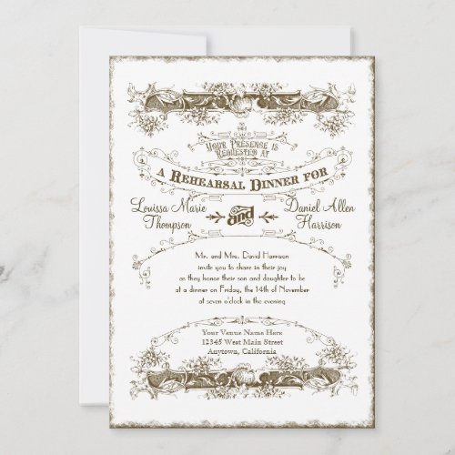 Vintage Victorian Elegant Rehearsal Dinner Wedding Invitation