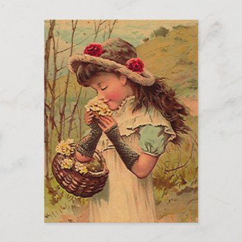 Vintage Victorian Enjoying Wild Flowers Postcard by layooper at Zazzle