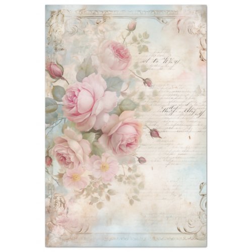 Vintage Victorian ephemera blush roses chic Tissue Paper