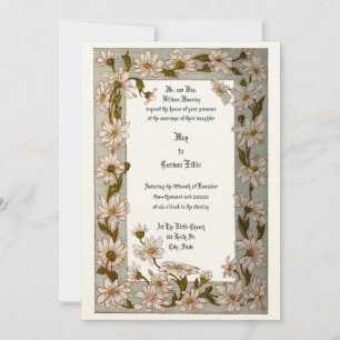 Vintage Victorian Era 1884 Floral Daisies Wedding Invitation