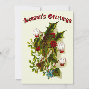 Vintage Victorian Era 1886 Mistletoe & Holly Holiday Card