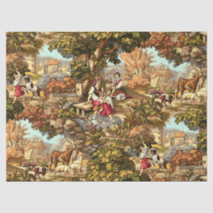 Vintage Victorian Era 1890 Pastoral Scenes Pattern Tissue Paper