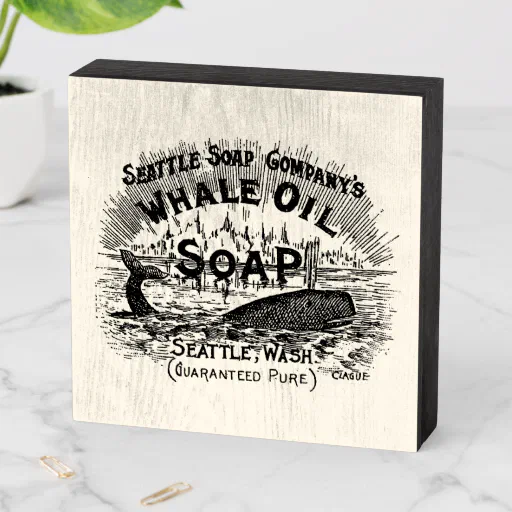 Vintage Victorian Era 1894 Whale Oil Soap ad Wooden Box Sign