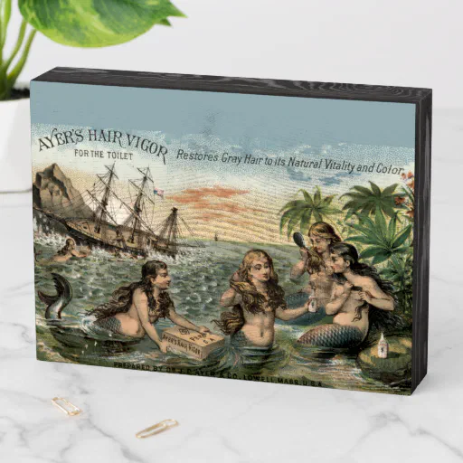 Vintage Victorian Era Ad with Mermaids Wooden Box Sign