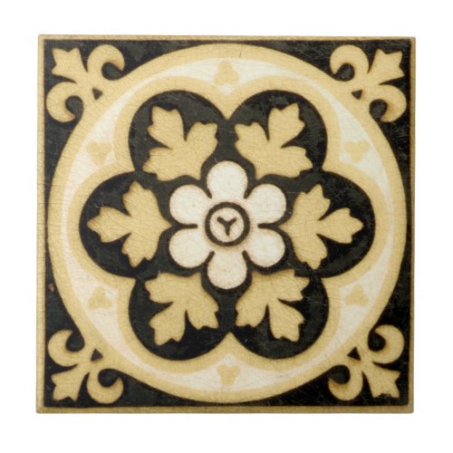 Vintage Victorian Era American Encaustic Ceramic Tile