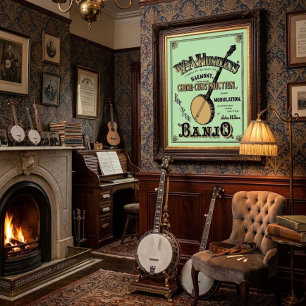 Vintage Victorian Era Banjo Music School Cover Poster