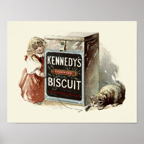 Vintage Victorian Era Cat  Girl Biscuit Ad Poster