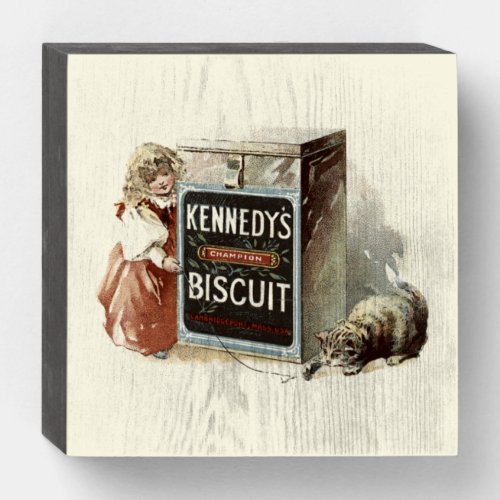 Vintage Victorian Era Cat  Girl Biscuit Ad Wooden Box Sign