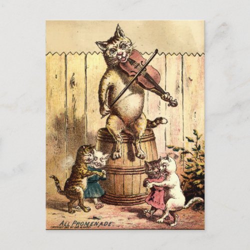 Vintage Victorian Era Cat Playing A Fiddle Postcard