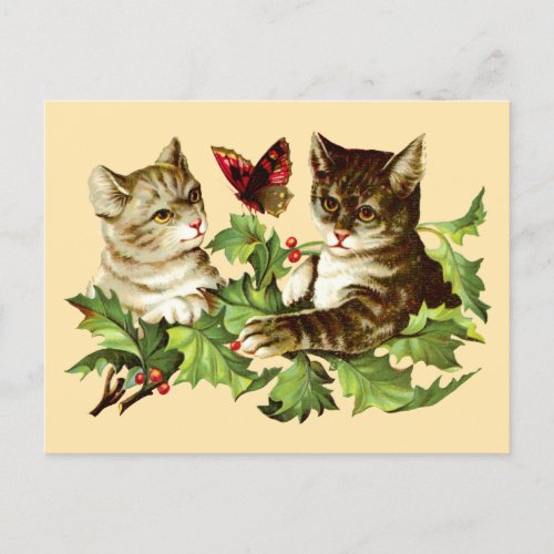 Vintage Victorian Era Cats  Butterfly Template Postcard