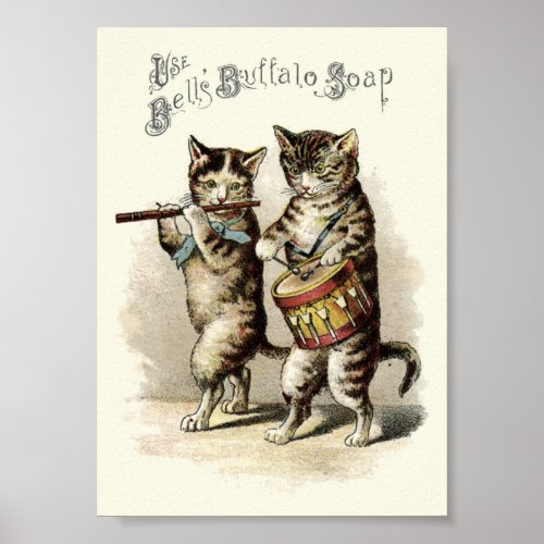 Vintage Victorian Era Cats With Drum Soap Ad Poster