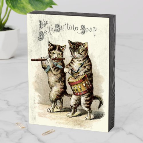 Vintage Victorian Era Cats With Drum Soap Ad Wooden Box Sign