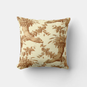 Vintage Victorian Era Cornucopia Fruit Damask Throw Pillow