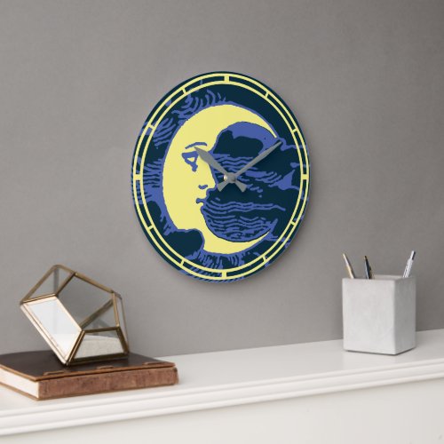 Vintage Victorian Era Crescent Moon Face Large Clock