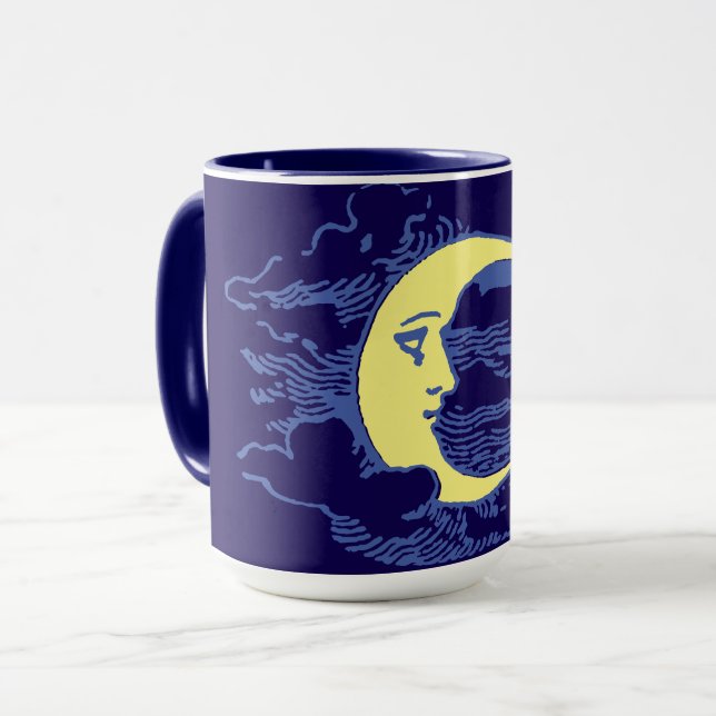 Vintage Victorian Era Crescent Moon Face Mug (Front Left)