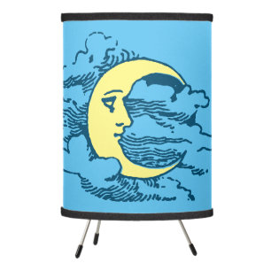 Vintage Victorian Era Crescent Moon Face Tripod Lamp